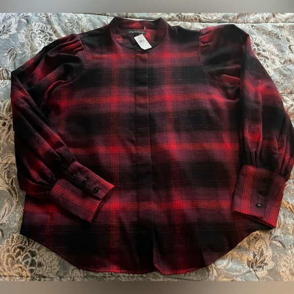 NWT Banana Republic Plaid Flannel Button Down Shirt Bishop Sleeves‎ Sz M - Picture 12 of 14